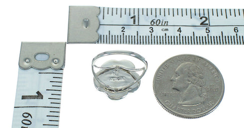 Silver Turquoise And Yellow Mother Of Peal Flower Ring Size 8-1/4 YX67177